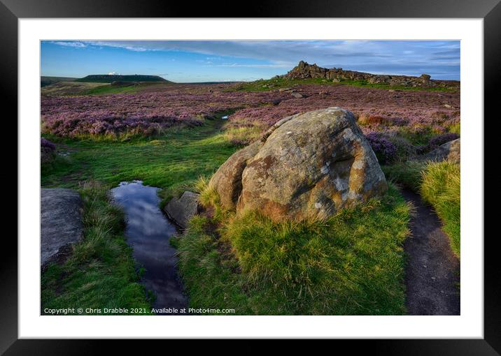 Higger Tor and Over Owler Tor at last light Framed Mounted Print by Chris Drabble