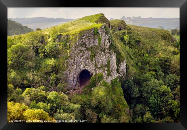 Thor's Cave  in early Autumn light Framed Print by Chris Drabble