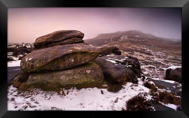 Higger Tor from Carl Wark on a cold December day Framed Print by Chris Drabble