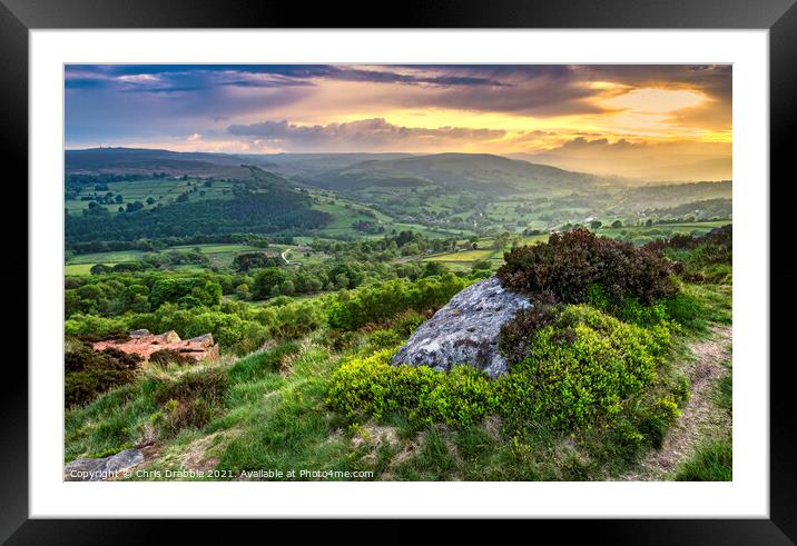 Above Millstone Edge at sunset Framed Mounted Print by Chris Drabble