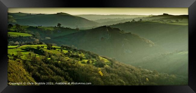 Thor's Cave from Wetton Hill in low winter light Framed Print by Chris Drabble