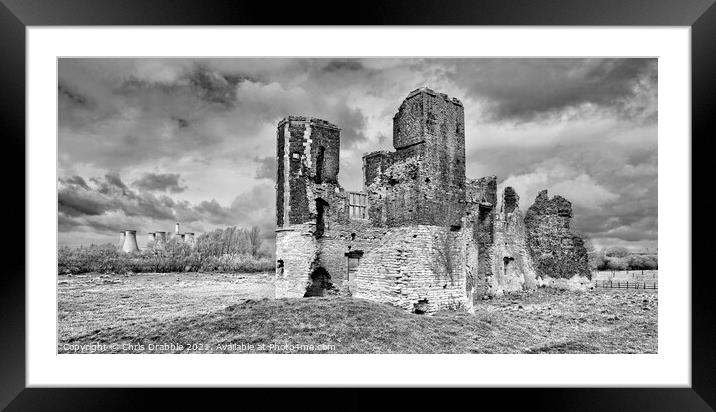 Torksey Castle in mono Framed Mounted Print by Chris Drabble