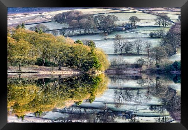 Ashes Farm with reflections on Ladybower Framed Print by Chris Drabble