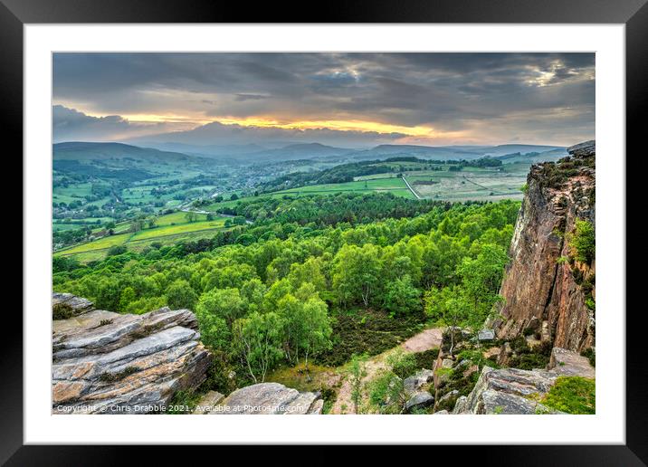 At Millstone Edge at sunset Framed Mounted Print by Chris Drabble
