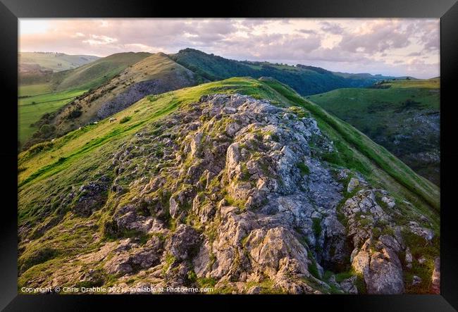 Thorpe Cloud in evening light Framed Print by Chris Drabble