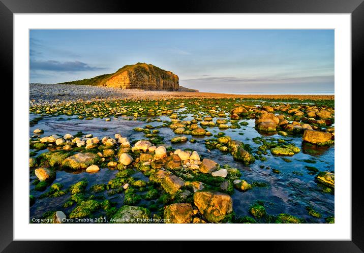 Llantwit Major Beach and Cliffs in last light Framed Mounted Print by Chris Drabble