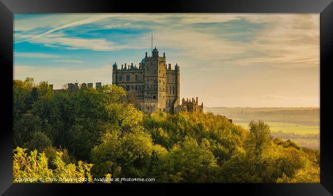 Bolsover Castle in sunset light Framed Print by Chris Drabble