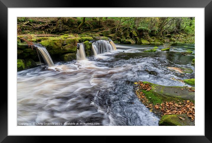Yorkshire Bridge Waterfall in Spate Framed Mounted Print by Chris Drabble