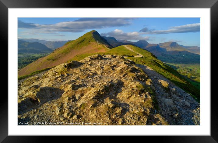 Catbells from Skelgill Bank at sunrise Framed Mounted Print by Chris Drabble