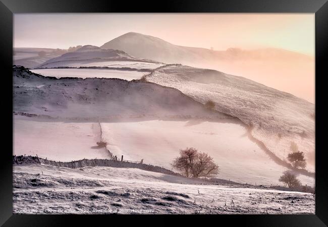 High Wheeldon emerging through the mist Framed Print by Chris Drabble