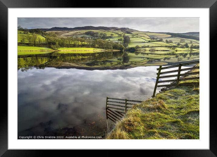 Reflections on Ladybower Reservior Framed Mounted Print by Chris Drabble