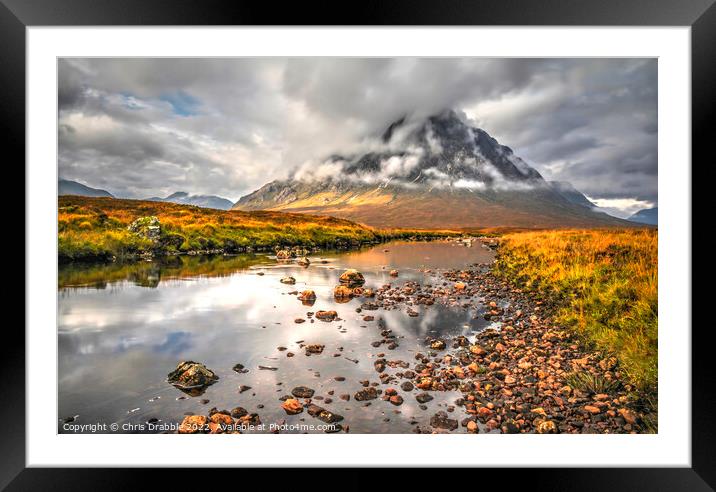 Buchaille Etive Mor in cloud Framed Mounted Print by Chris Drabble