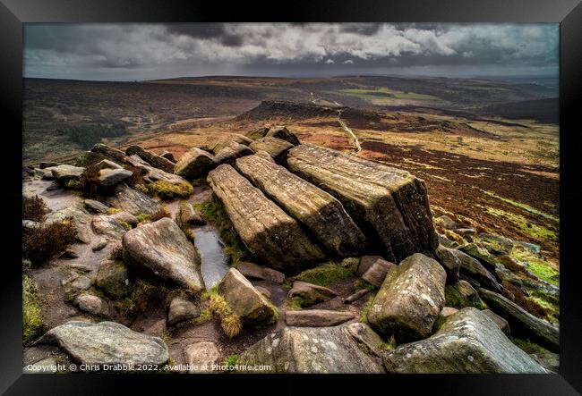 Higger Tor under heavy clouds Framed Print by Chris Drabble