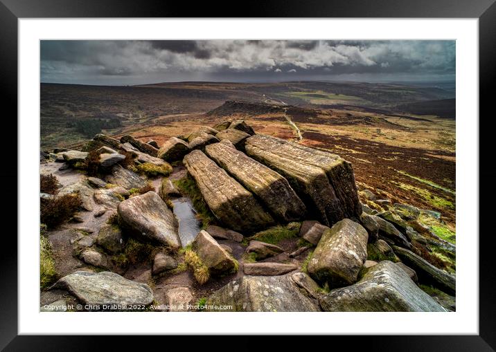 Higger Tor under heavy clouds Framed Mounted Print by Chris Drabble