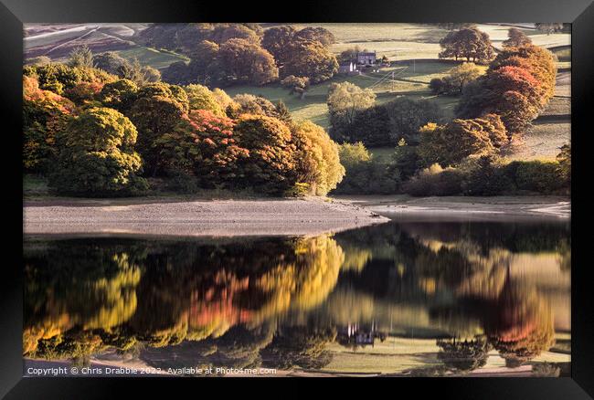 Ladybower Reservoir reflections Framed Print by Chris Drabble