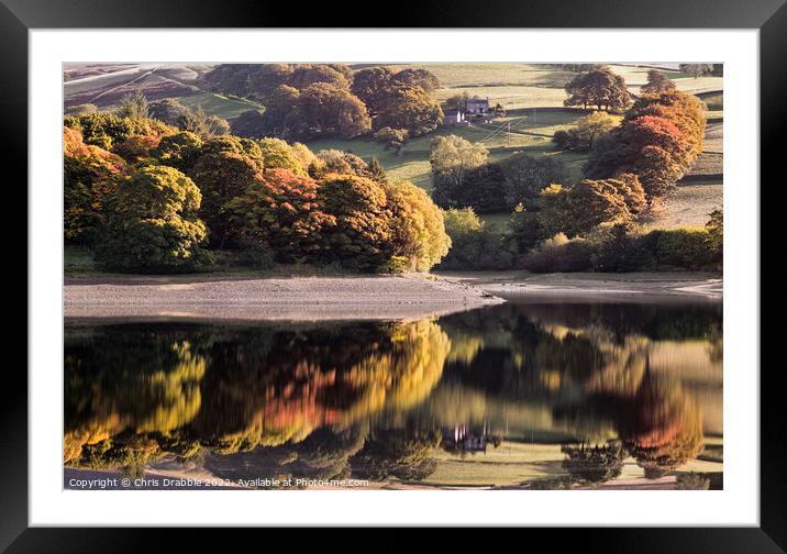Ladybower Reservoir reflections Framed Mounted Print by Chris Drabble