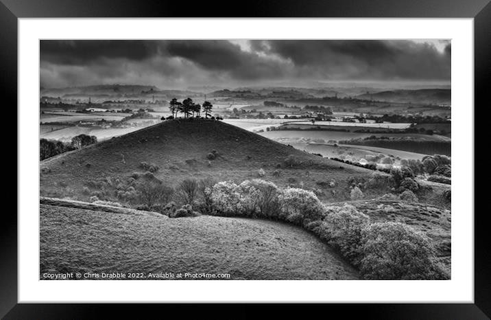 Colmers Hill at sunrise in monochrome Framed Mounted Print by Chris Drabble