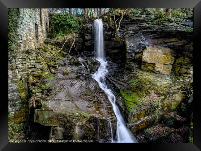 The Cornmill waterfall, Lumsdale Framed Print by Chris Drabble