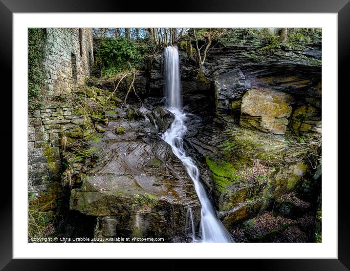 The Cornmill waterfall, Lumsdale Framed Mounted Print by Chris Drabble