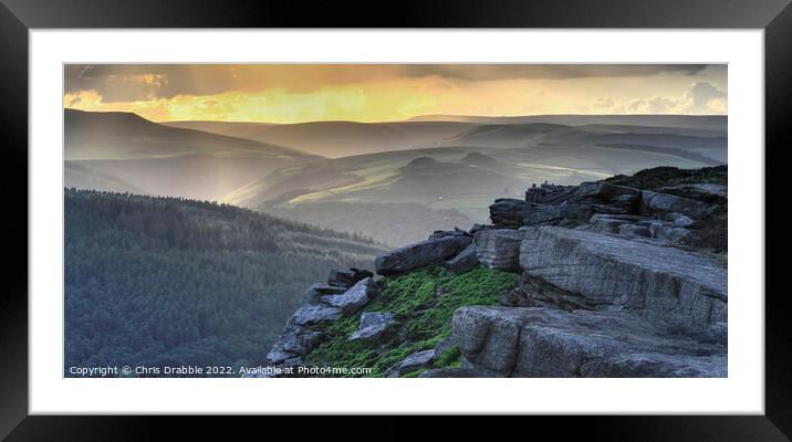 Bamford Edge at sunset Framed Mounted Print by Chris Drabble