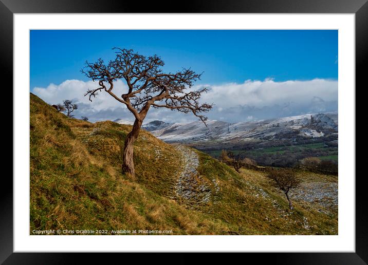 Edale during a flurry of snow Framed Mounted Print by Chris Drabble