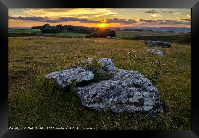 Arbor Low at sunset Framed Print by Chris Drabble