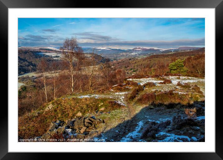 The view north from Tumbling Hill Quarry in Winter Framed Mounted Print by Chris Drabble