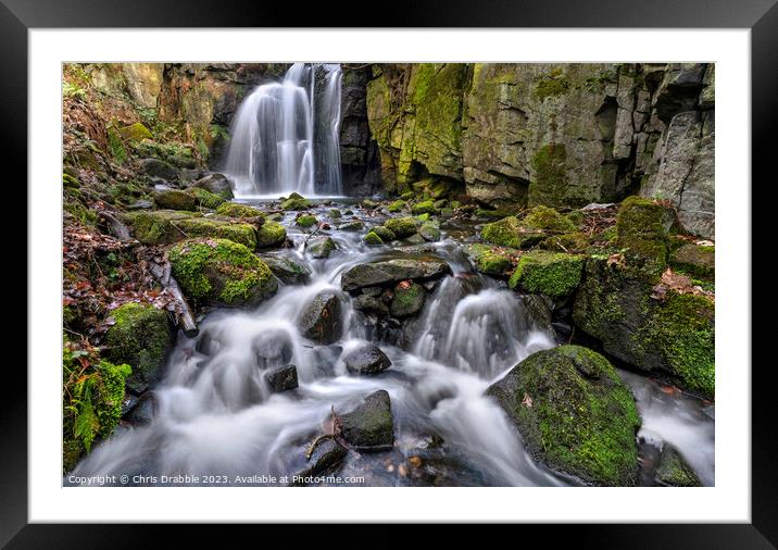 Lumsdale waterfall and rocks Framed Mounted Print by Chris Drabble