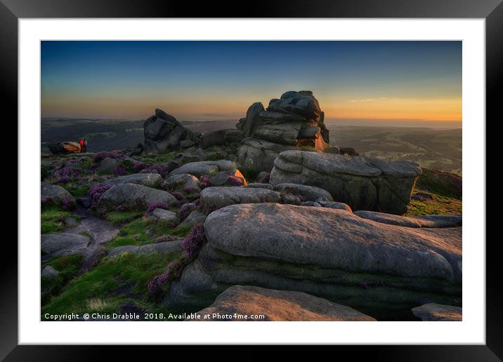 Over Owler Tor at sunset Framed Mounted Print by Chris Drabble