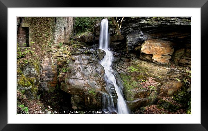 The Cornmill waterfall in spate, Lumsdale Framed Mounted Print by Chris Drabble