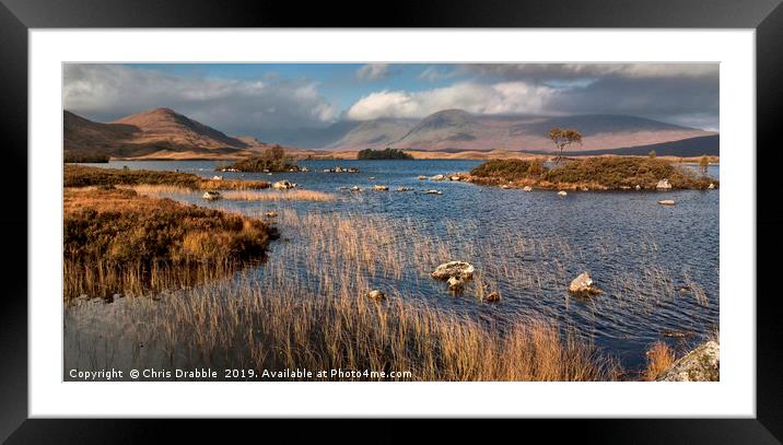 Autumn sunlight on Lochan na h Achlaise Framed Mounted Print by Chris Drabble