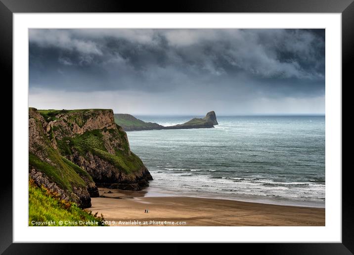 Worms Head, Rhossili Bay, the Gower Peninsula.  Framed Mounted Print by Chris Drabble