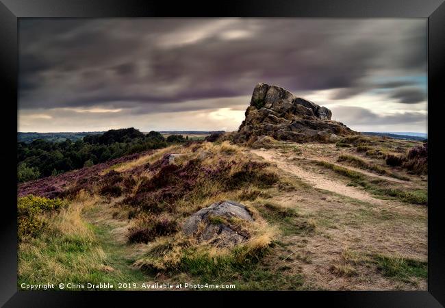 Ashover Stone and moving clouds Framed Print by Chris Drabble
