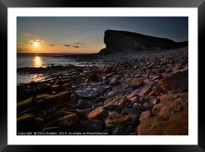 Nash Point at sunset                               Framed Mounted Print by Chris Drabble