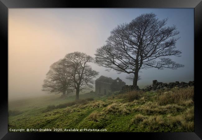Roach End Barn shrouded in mist (3) Framed Print by Chris Drabble