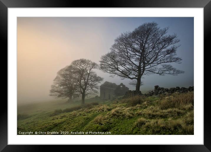 Roach End Barn shrouded in mist (3) Framed Mounted Print by Chris Drabble