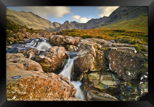 Waterfalls at the Fairy Pools Framed Print by Chris Drabble