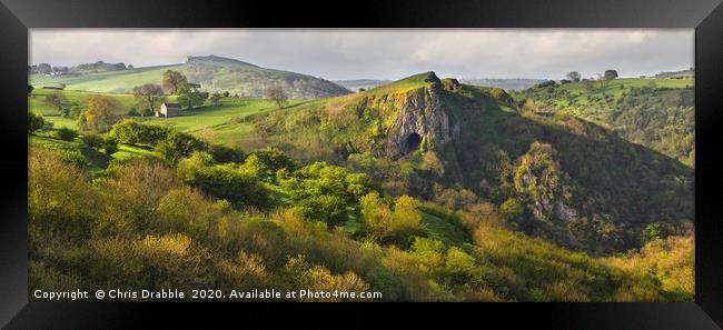 Thor's Cave, illuminated by early light            Framed Print by Chris Drabble