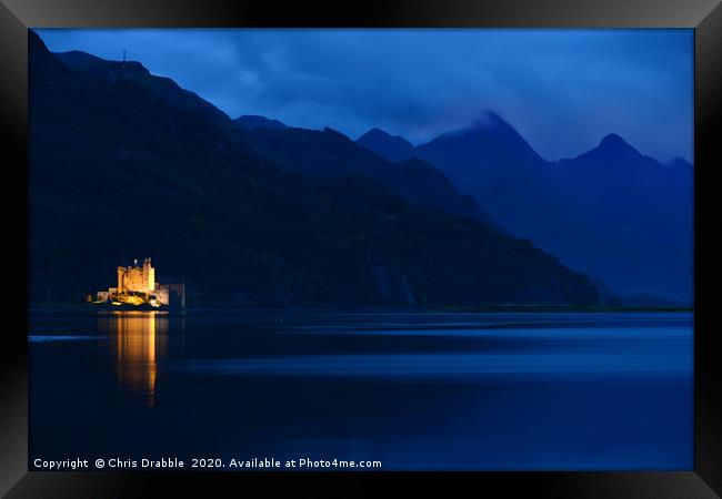 A Floodlit Eilean Donan Castle and Five Sisters Framed Print by Chris Drabble