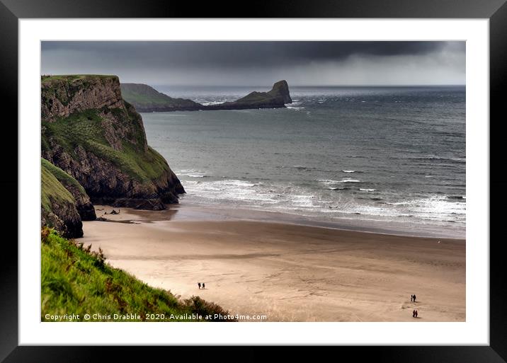 Worms Head, Rhossili Bay Framed Mounted Print by Chris Drabble