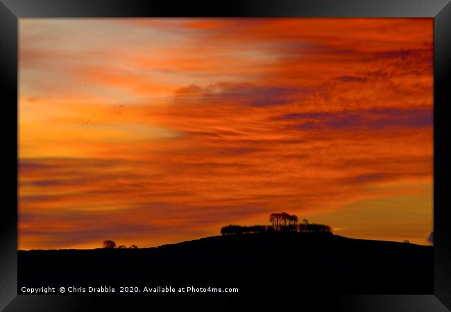 Sunrise and birds at Minninglow  Framed Print by Chris Drabble