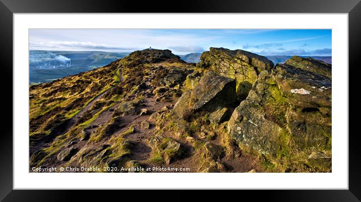 Win Hill Pike in low Winter sun Framed Mounted Print by Chris Drabble