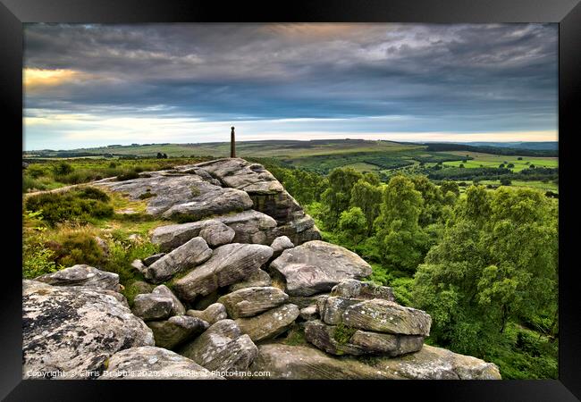 Birchen Edge and Nelson's Monument at sunset Framed Print by Chris Drabble