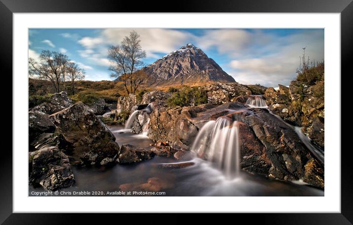 Buachaille Etive Mor with River Coupall waterfalls Framed Mounted Print by Chris Drabble