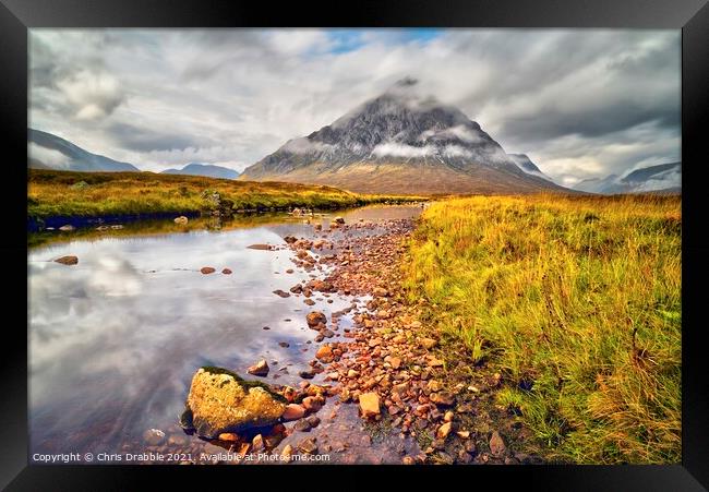 Sky reflections at Buachaille Etive Mor Framed Print by Chris Drabble