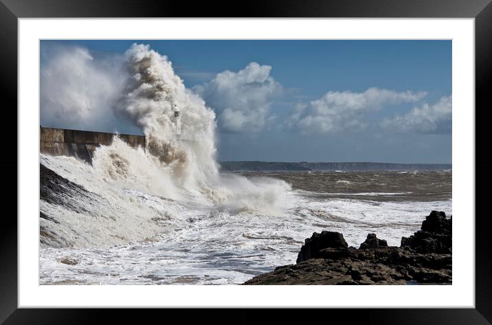 Porthcawl lighthouse in a storm Framed Mounted Print by Chris Drabble