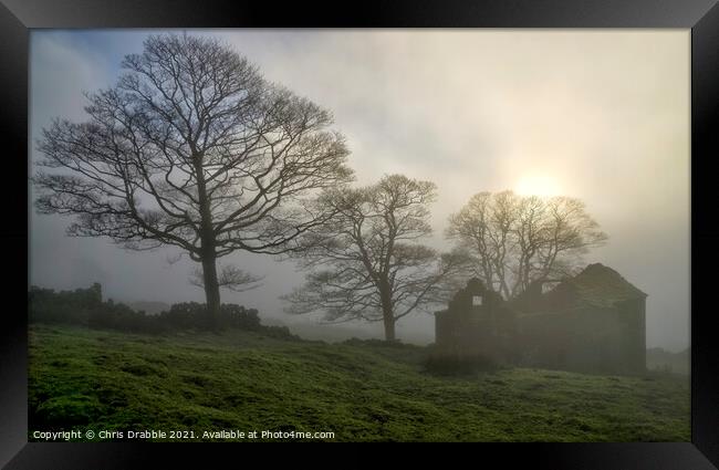 Roach End Barn shrouded in mist (7) Framed Print by Chris Drabble