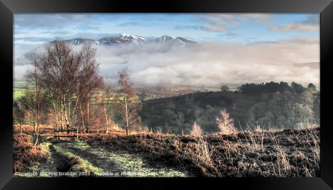 A snow capped Skiddaw from Grisedale Pike Framed Print by Chris Drabble