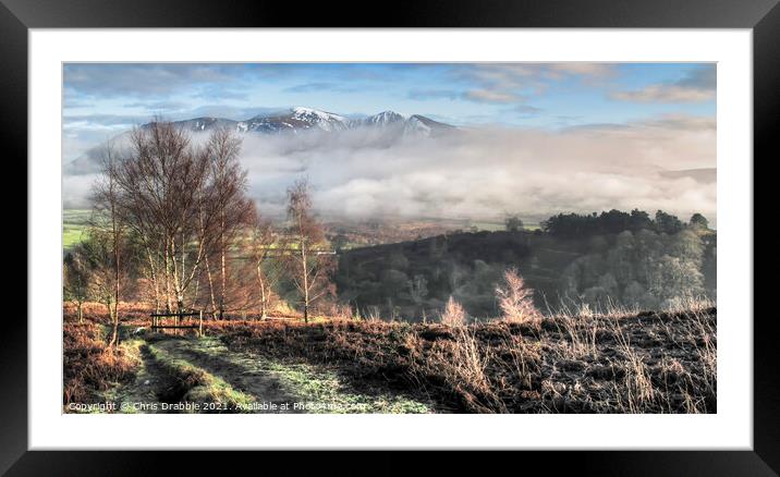A snow capped Skiddaw from Grisedale Pike Framed Mounted Print by Chris Drabble