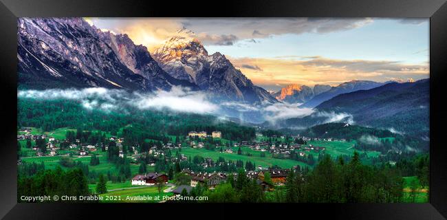 Cortina D'Ampezzo at sunset Framed Print by Chris Drabble